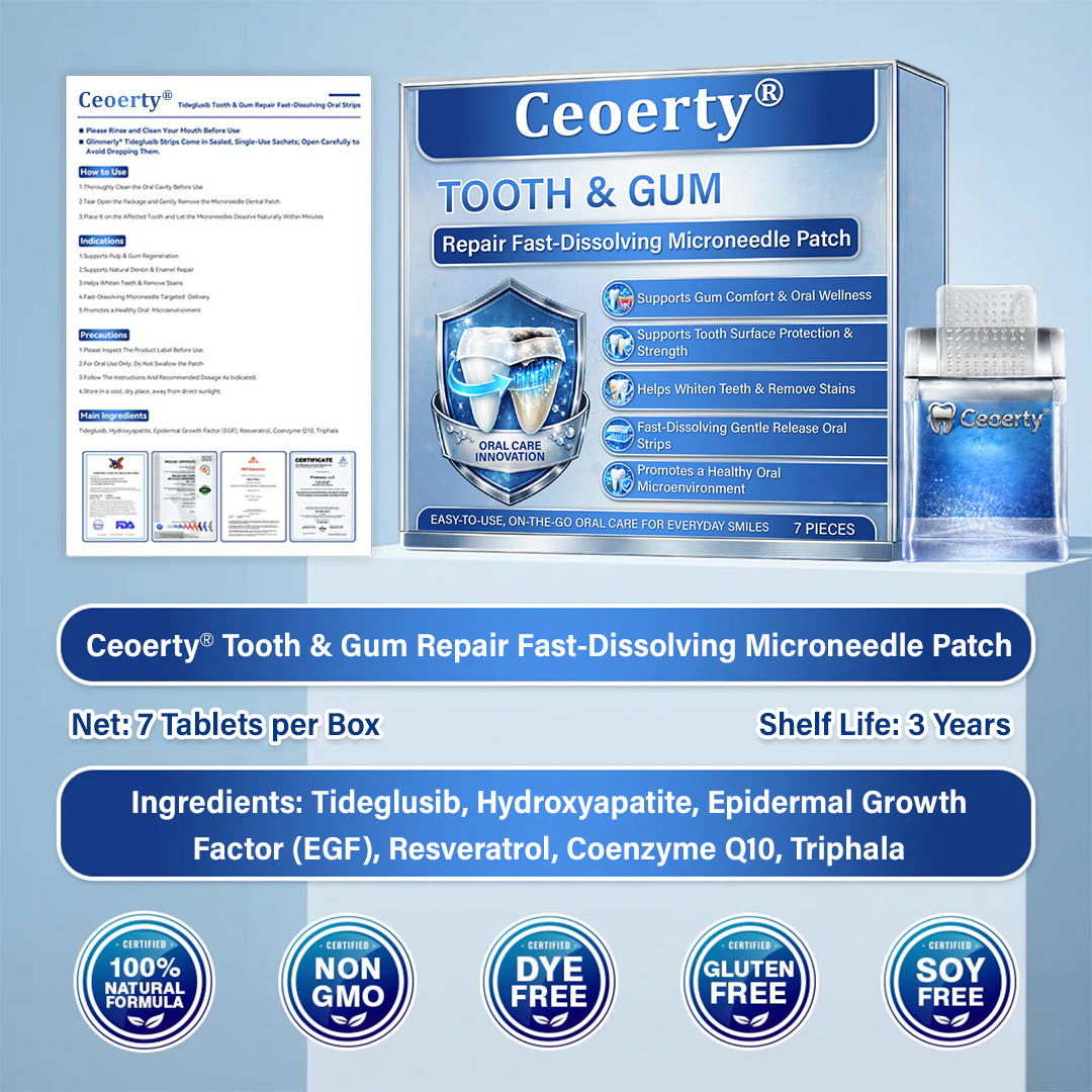 Your Smile🦷Ceoerty® Tooth & Gum Repair Fast-Dissolving Microneedle Patch✨ (𝟓-𝐢𝐧-𝟏 💎 𝐑𝐞𝐛𝐮𝐢𝐥𝐝 𝐄𝐧𝐚𝐦𝐞𝐥 & 𝐃𝐞𝐧𝐭𝐢𝐧 • 𝐒𝐭𝐫𝐞𝐧𝐠𝐭𝐡𝐞𝐧 𝐆𝐮𝐦𝐬 • 𝐄𝐫𝐚𝐝𝐢𝐜𝐚𝐭𝐞 𝐓𝐚𝐫𝐭𝐚𝐫 & 𝐎𝐝𝐨𝐫 • 𝐖𝐡𝐢𝐭𝐞𝐧𝐢𝐧𝐠 • 𝐒𝐭𝐨𝐩 𝐓𝐨𝐨𝐭𝐡 𝐒𝐞𝐧𝐬𝐢𝐭𝐢𝐯𝐢𝐭𝐲) (Copy)